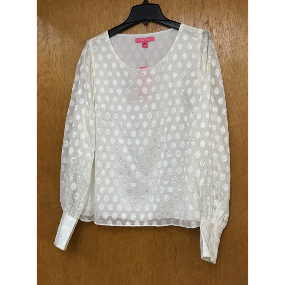Lilly Pulitzer Blouse Top Womens XL Light Cream Long Sleeve with White Liner NWT